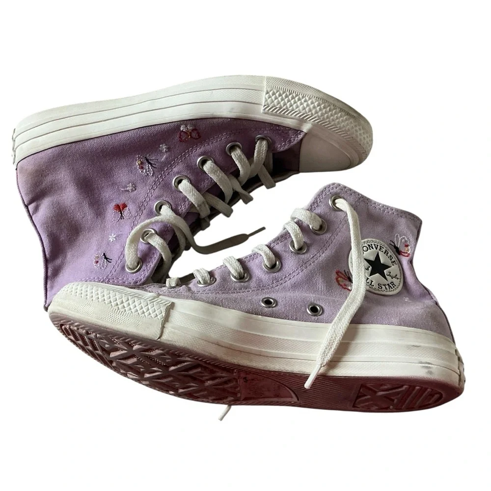 Converse CTAS butterfly wings women’s Sz 6 purple white canvas sneakers HI TOP - Picture 7 of 10